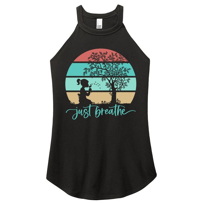 Dandelion Flower Motif Just Meditate And Breathe Mindfulness Gift Women's Perfect Tri Rocker Tank