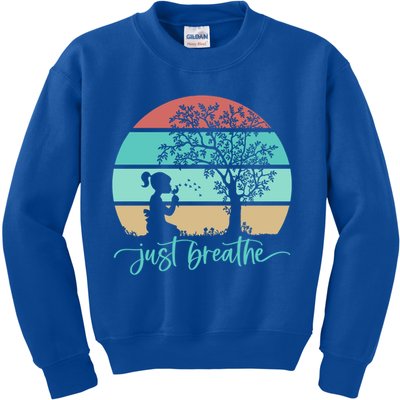 Dandelion Flower Motif Just Meditate And Breathe Mindfulness Gift Kids Sweatshirt