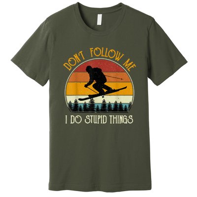 Don’t Follow Me I Do Stupid Things Vintage Snowboarding Gift Premium T-Shirt