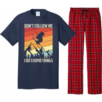 Don't Follow Me I Do Stupid Things Gift Retro Vintage Skiing Pajama Set