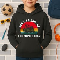 Dont Follow Me. I Do Stupid Things Whitewater Rafting Kids Hoodie