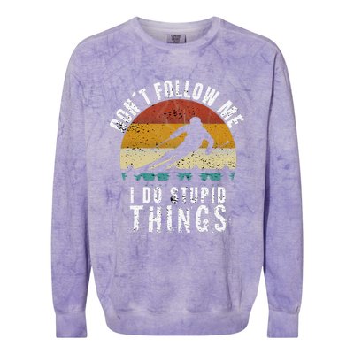 Don't follow me I do stupid things Cool Vintage Skiing Colorblast Crewneck Sweatshirt