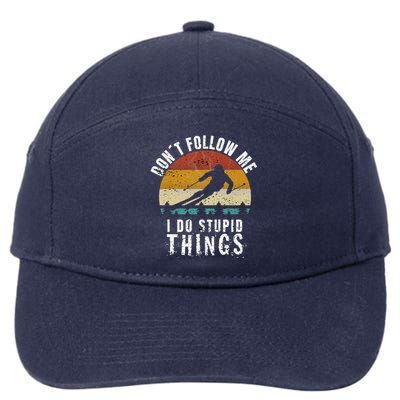 Don't follow me I do stupid things Cool Vintage Skiing 7-Panel Snapback Hat