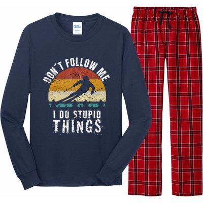 Don't follow me I do stupid things Cool Vintage Skiing Long Sleeve Pajama Set