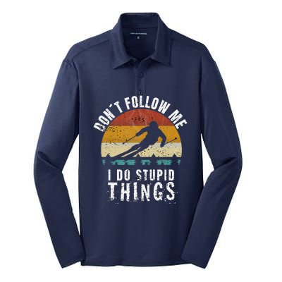 Don't follow me I do stupid things Cool Vintage Skiing Silk Touch Performance Long Sleeve Polo