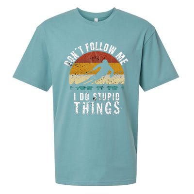 Don't follow me I do stupid things Cool Vintage Skiing Sueded Cloud Jersey T-Shirt