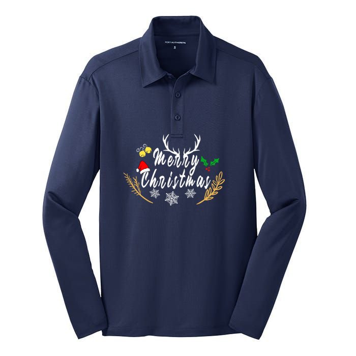 Design For Merry Christmas Silk Touch Performance Long Sleeve Polo