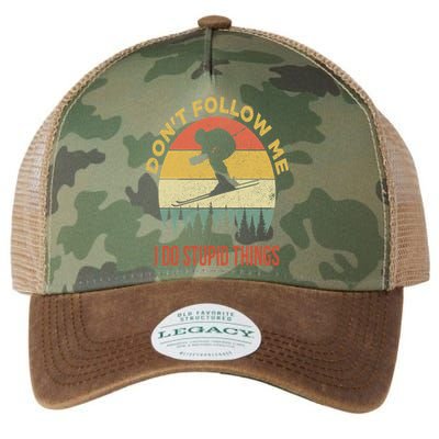 Don't Follow Me I Do Stupid Things Skiing Vintage Legacy Tie Dye Trucker Hat