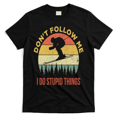 Don't Follow Me I Do Stupid Things Skiing Vintage T-Shirt