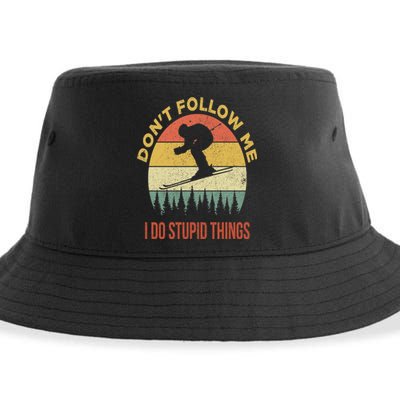 Don't Follow Me I Do Stupid Things Skiing Vintage Sustainable Bucket Hat