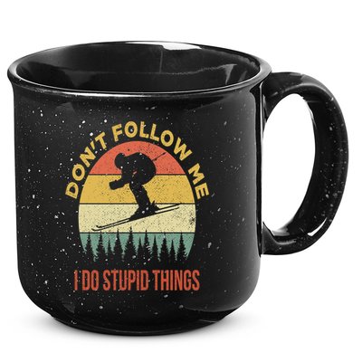 Don't Follow Me I Do Stupid Things Skiing Vintage 15oz Campfire Ceramic Mug