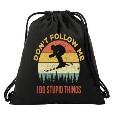 Don't Follow Me I Do Stupid Things Skiing Vintage Drawstring Bag