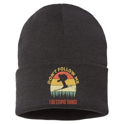 Don't Follow Me I Do Stupid Things Skiing Vintage Sustainable Knit Beanie