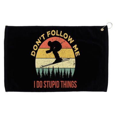 Don't Follow Me I Do Stupid Things Skiing Vintage Grommeted Golf Towel