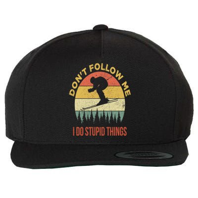 Don't Follow Me I Do Stupid Things Skiing Vintage Wool Snapback Cap