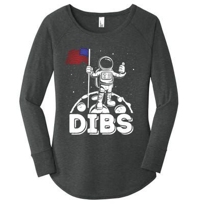 Dibs Flag On Moon Astronaut 4th Of July Space Women's Perfect Tri Tunic Long Sleeve Shirt