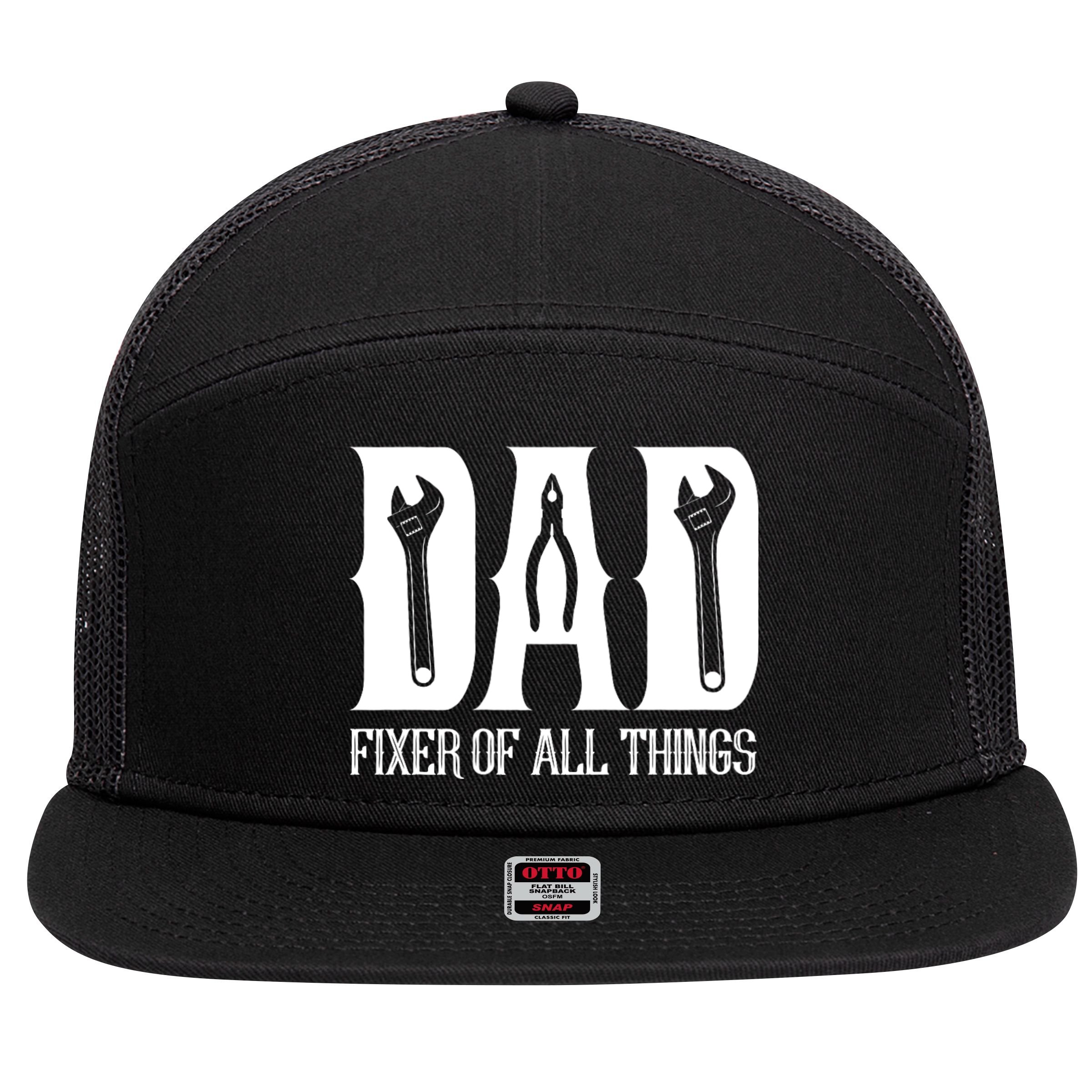 Dad Fixer Of All Things Funny Tools Dad Gifts 7 Panel Mesh Trucker Snapback Hat