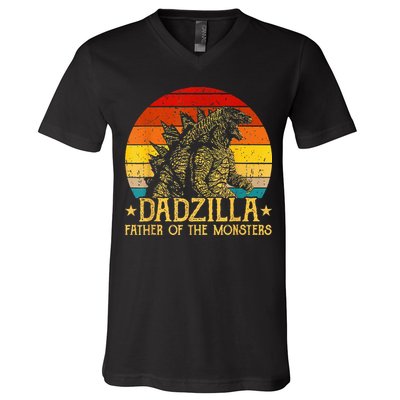 Dadzilla Father Of The Monsters Retro V-Neck T-Shirt