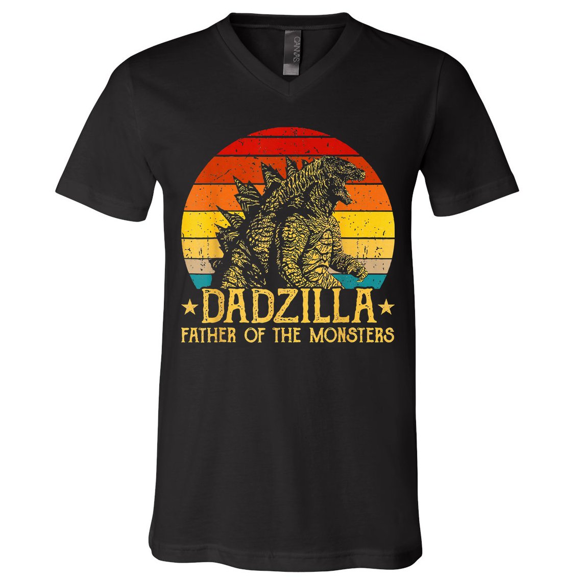 Dadzilla Father Of The Monsters Retro V-Neck T-Shirt