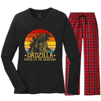 Dadzilla Father Of The Monsters Retro Women's Long Sleeve Flannel Pajama Set 