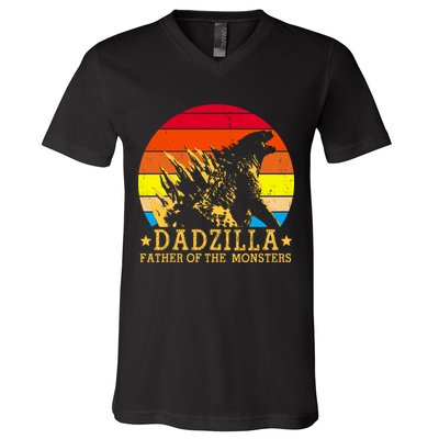 Dadzilla Father Of The Monsters Retro Vintage V-Neck T-Shirt