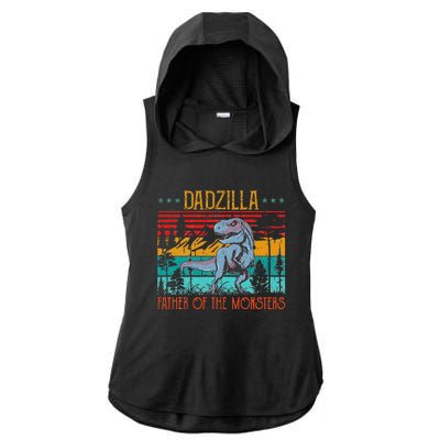 Dadzilla Father Of The Monsters Vintage Dino Dad Fathers Day Ladies PosiCharge Tri-Blend Wicking Draft Hoodie Tank