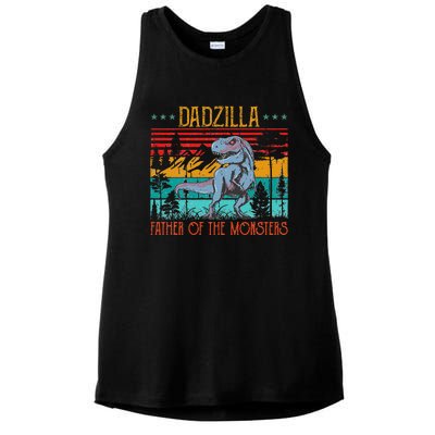 Dadzilla Father Of The Monsters Vintage Dino Dad Fathers Day Ladies PosiCharge Tri-Blend Wicking Tank