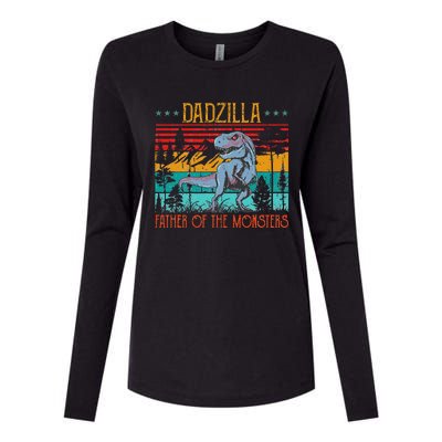 Dadzilla Father Of The Monsters Vintage Dino Dad Fathers Day Womens Cotton Relaxed Long Sleeve T-Shirt