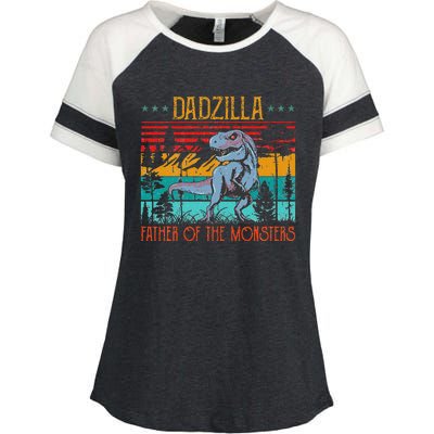 Dadzilla Father Of The Monsters Vintage Dino Dad Fathers Day Enza Ladies Jersey Colorblock Tee