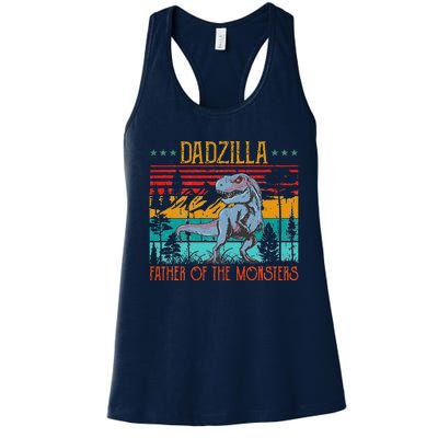 Dadzilla Father Of The Monsters Vintage Dino Dad Fathers Day Women's Racerback Tank