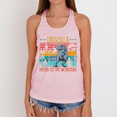 Dadzilla Father Of The Monsters Vintage Dino Dad Fathers Day Women's Knotted Racerback Tank