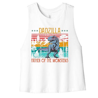 Dadzilla Father Of The Monsters Vintage Dino Dad Fathers Day Women's Racerback Cropped Tank