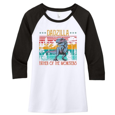 Dadzilla Father Of The Monsters Vintage Dino Dad Fathers Day Women's Tri-Blend 3/4-Sleeve Raglan Shirt