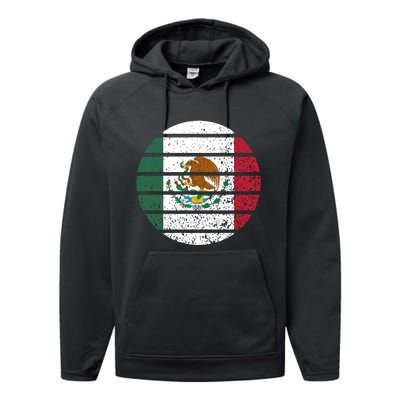 Distressed Flag Of Mexico Circle Performance Fleece Hoodie