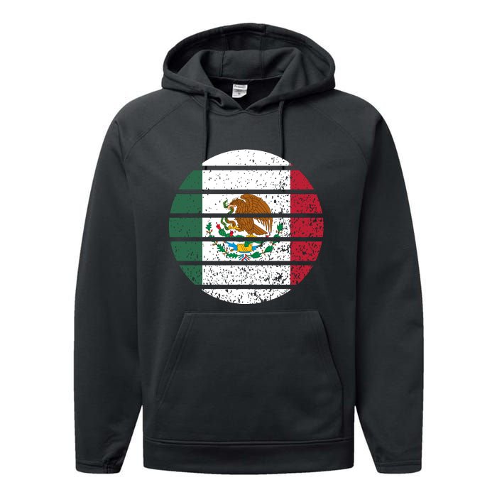 Distressed Flag Of Mexico Circle Performance Fleece Hoodie