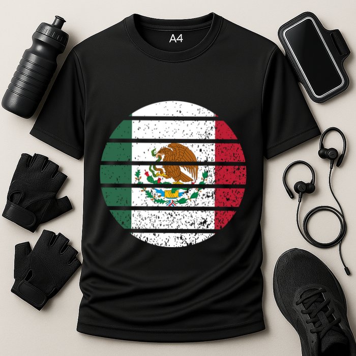 Distressed Flag Of Mexico Circle Cooling Performance Crew T-Shirt