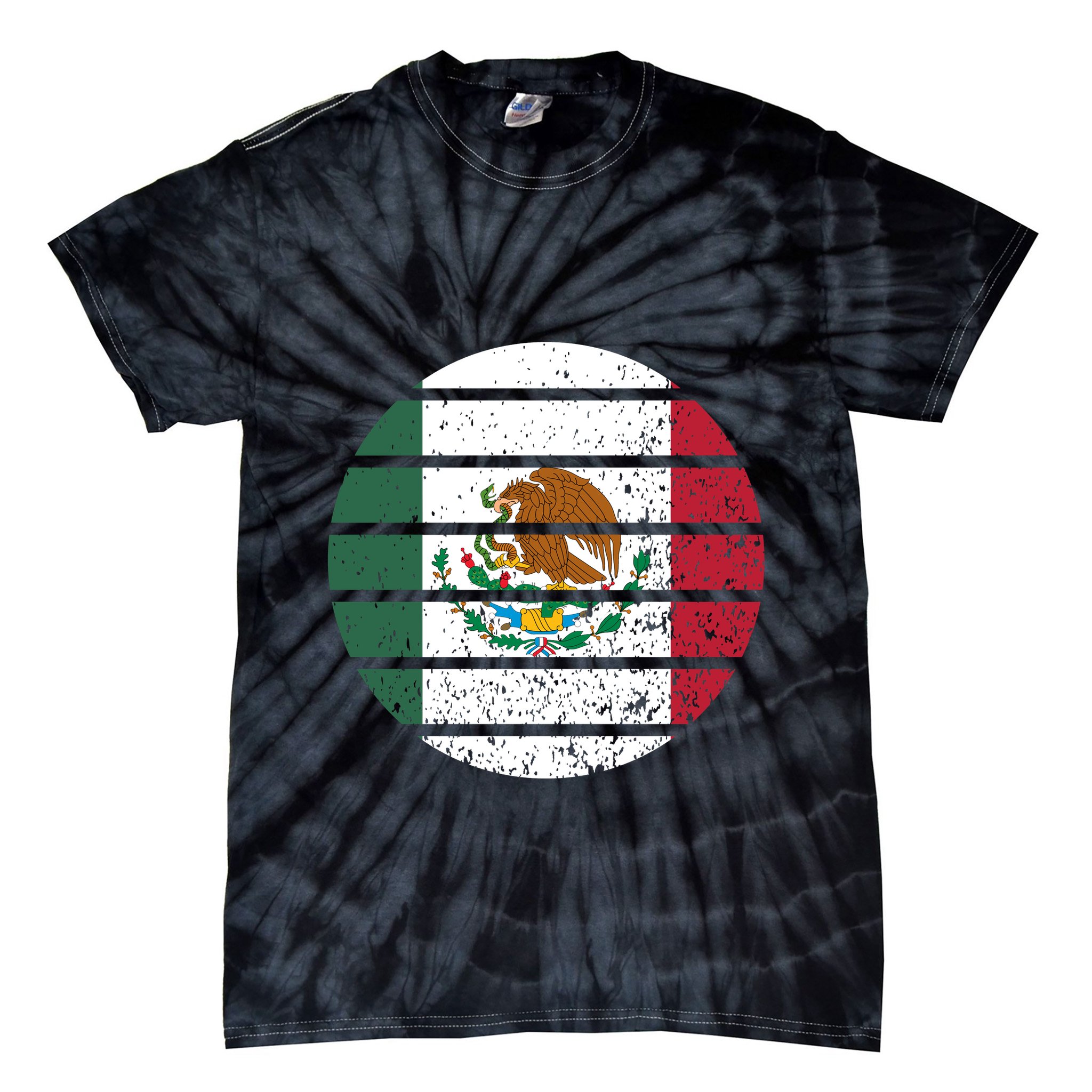 Distressed Flag Of Mexico Circle Tie-Dye T-Shirt