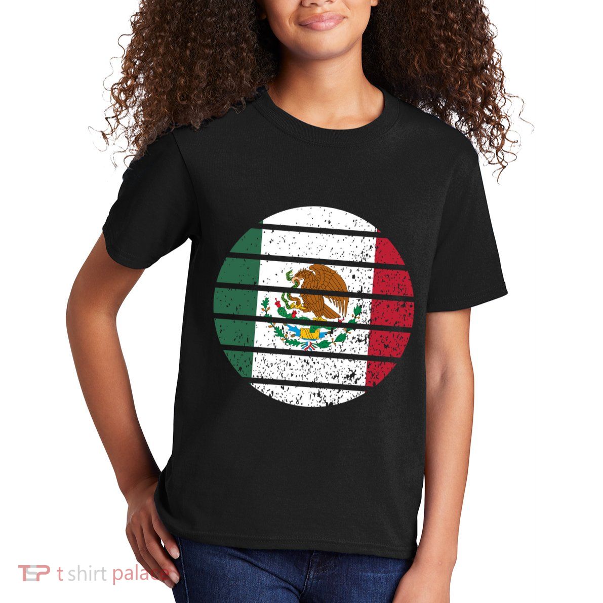 Distressed Flag Of Mexico Circle Kids T-Shirt