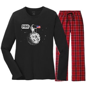 Dibs Flag On Moon Astronaut Space Women's Long Sleeve Flannel Pajama Set 