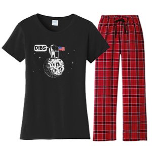 Dibs Flag On Moon Astronaut Space Women's Flannel Pajama Set