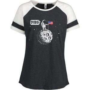 Dibs Flag On Moon Astronaut Space Enza Ladies Jersey Colorblock Tee