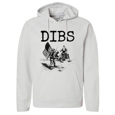 Dibs Flag On Moon Astronaut Funny Space Performance Fleece Hoodie