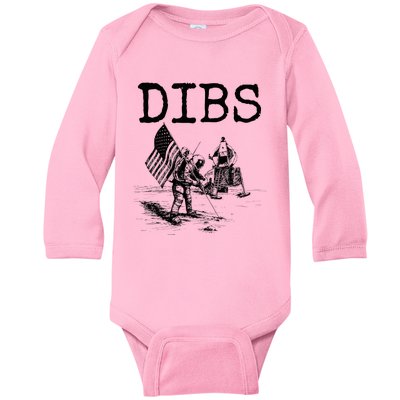 Dibs Flag On Moon Astronaut Funny Space Baby Long Sleeve Bodysuit