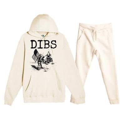 Dibs Flag On Moon Astronaut Funny Space Premium Hooded Sweatsuit Set