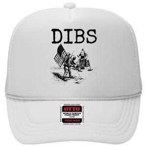 Dibs Flag On Moon Astronaut Funny Space High Crown Mesh Back Trucker Hat