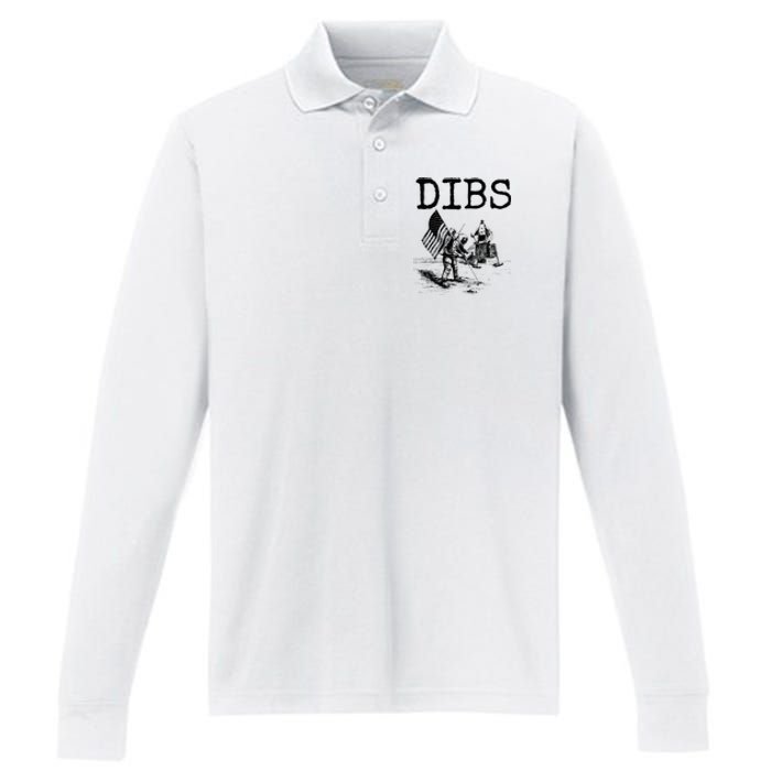 Dibs Flag On Moon Astronaut Funny Space Performance Long Sleeve Polo