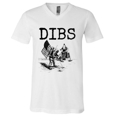 Dibs Flag On Moon Astronaut Funny Space V-Neck T-Shirt