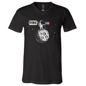 Dibs Flag On Moon Astronaut Space V-Neck T-Shirt