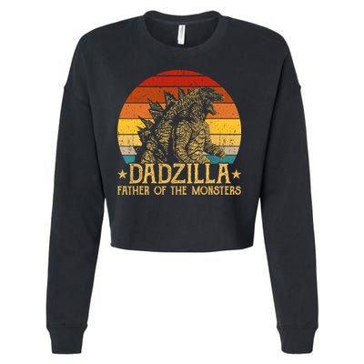 Dadzilla Father Of The Monsters Retro Vintage Sunset Cropped Pullover Crew
