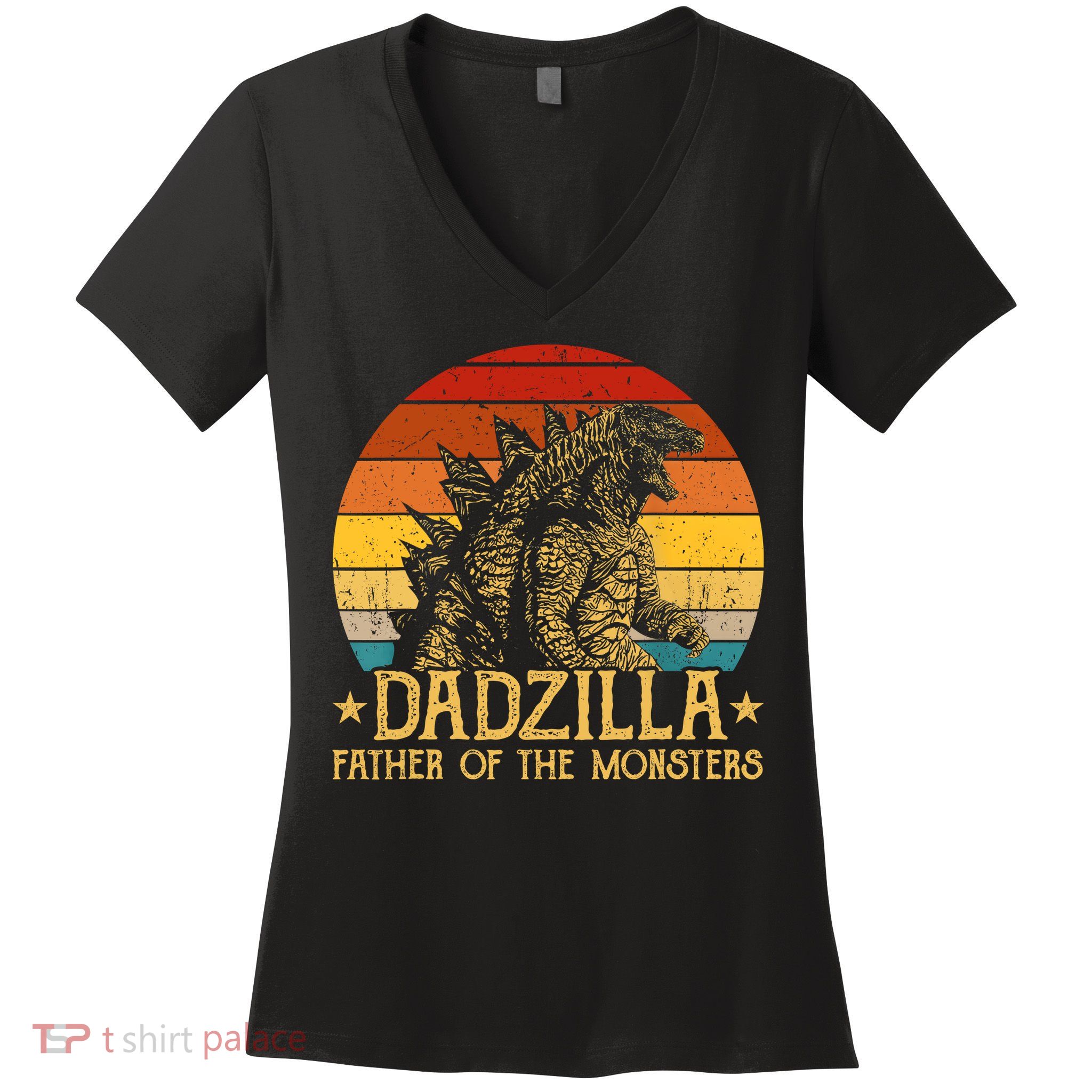 Dadzilla Father Of The Monsters Retro Vintage Sunset Women's V-Neck T-Shirt